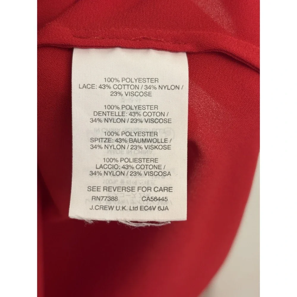 J Crew Women's Red Crew Neck Sleeveless‎ Lace Detailed Blouse Size 0